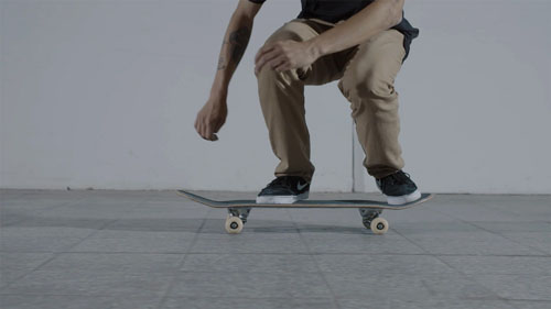 Skateboard Trick BS 180 Ollie Position des Pieds